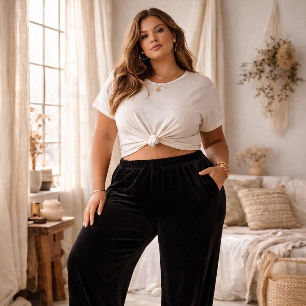 Vintage R & M Richards by Karen Kwong Black Velour Pants Plus Size 16 Elegant